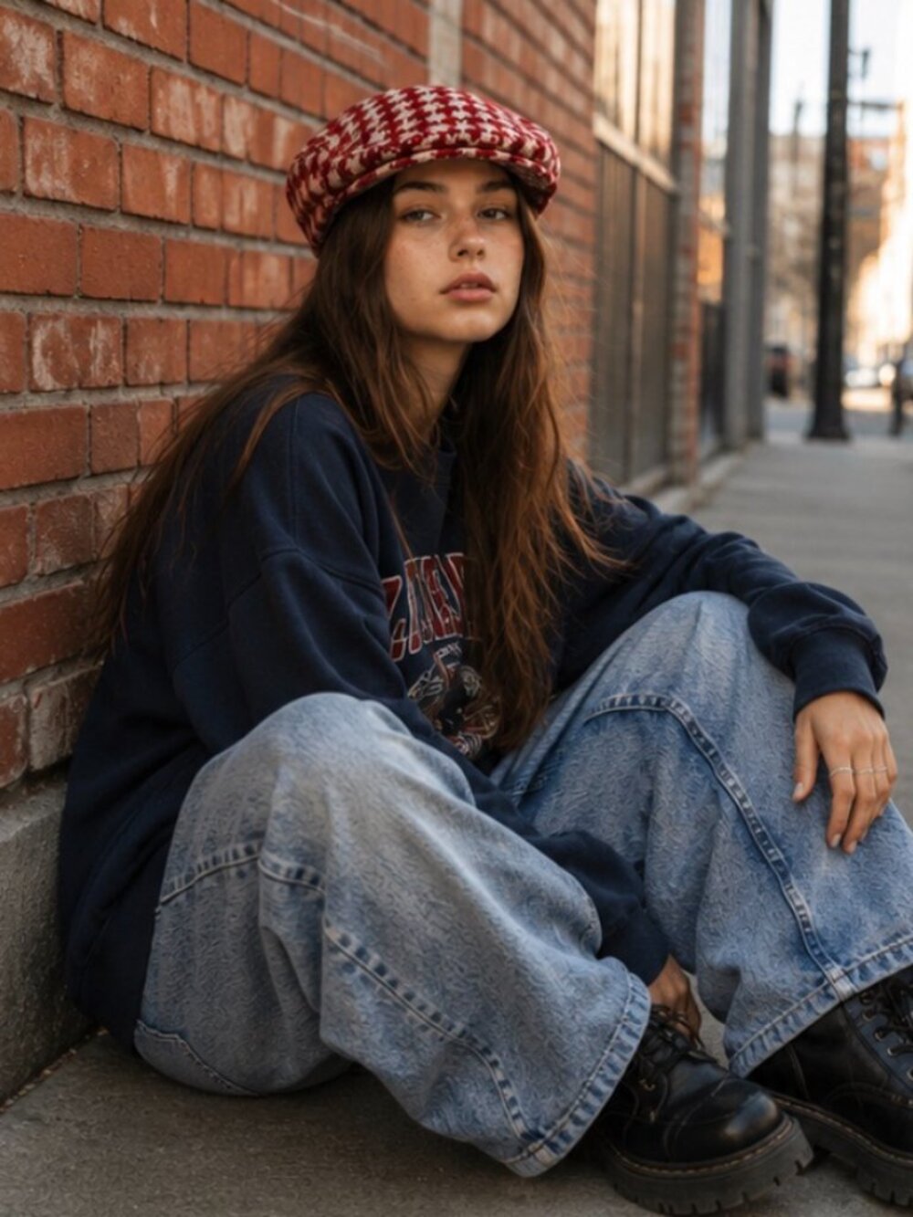 San Diego Hat Company Red and White Houndstooth Newsboy Cap